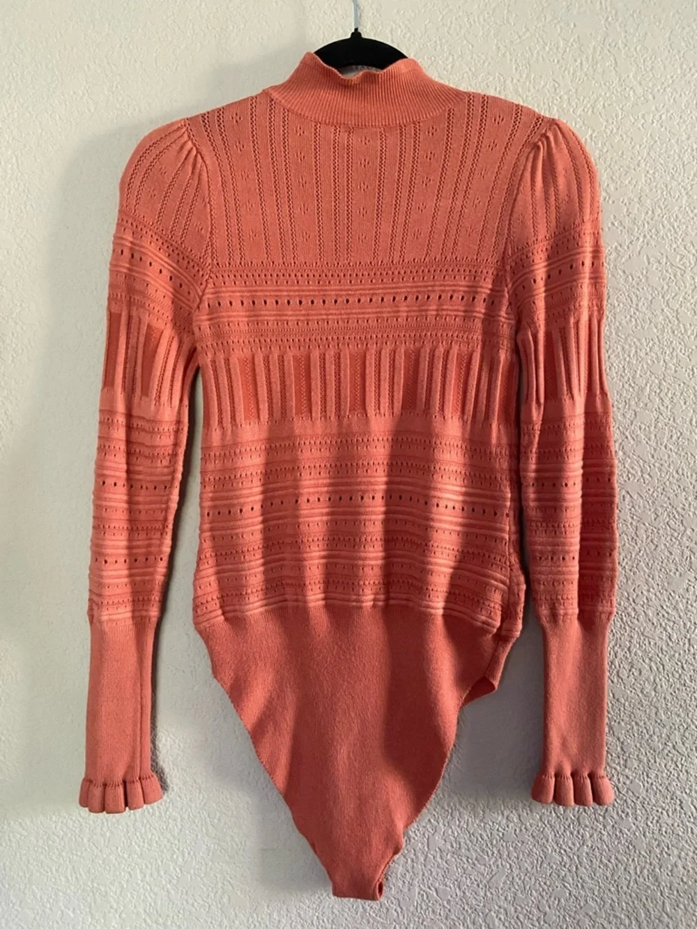 Free People Intimately Womens Coral Pointelle Me About It Mock Neck Bodysuit L